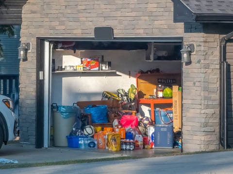 Cluttered garage before cleanup